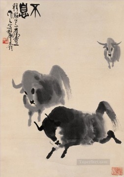 traditional Painting - Wu zuoren running cattle traditional China